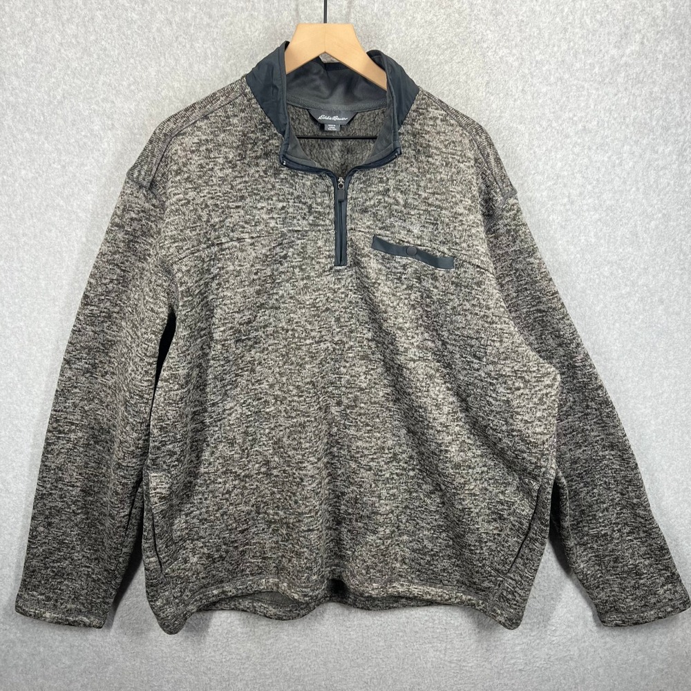 Eddie Bauer Fleece Pullover Men XXL Gray Sweater Quarter Zip Mock Neck Excellent